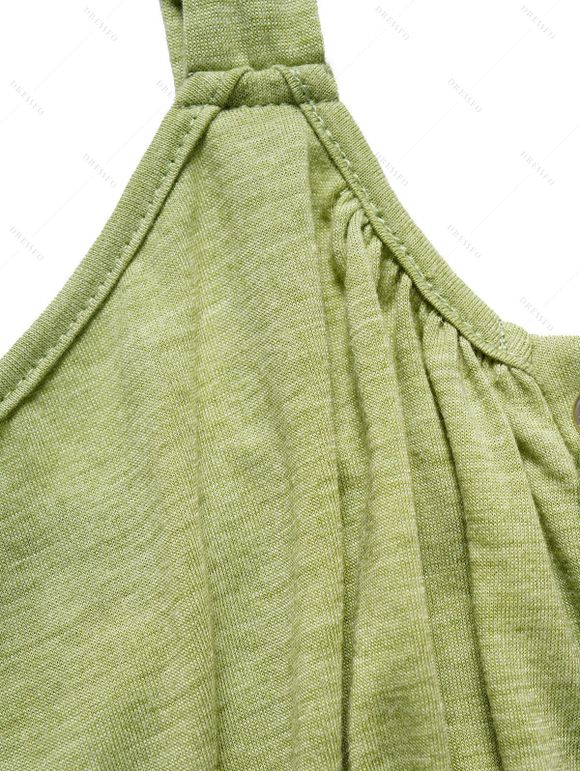Mini Robe Décontractée à Imprimé Feuille Marguerite à Taille Haute en Blocs de Couleurs à Lacets - Vert clair XL