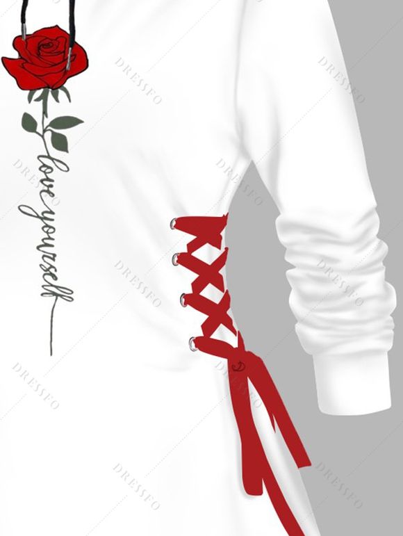 Mini-Robe à Capuche avec Lacets et à Imprimé Roses pour Saint-Valentin - Blanc XL | US 12
