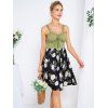 Mini Robe Décontractée à Imprimé Feuille Marguerite à Taille Haute en Blocs de Couleurs à Lacets - Vert clair XXL