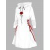 Valentine's Day Rose Print Lace Up Mini Hooded Dress - WHITE XL | US 12