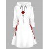 Valentine's Day Rose Print Lace Up Mini Hooded Dress - WHITE XL | US 12