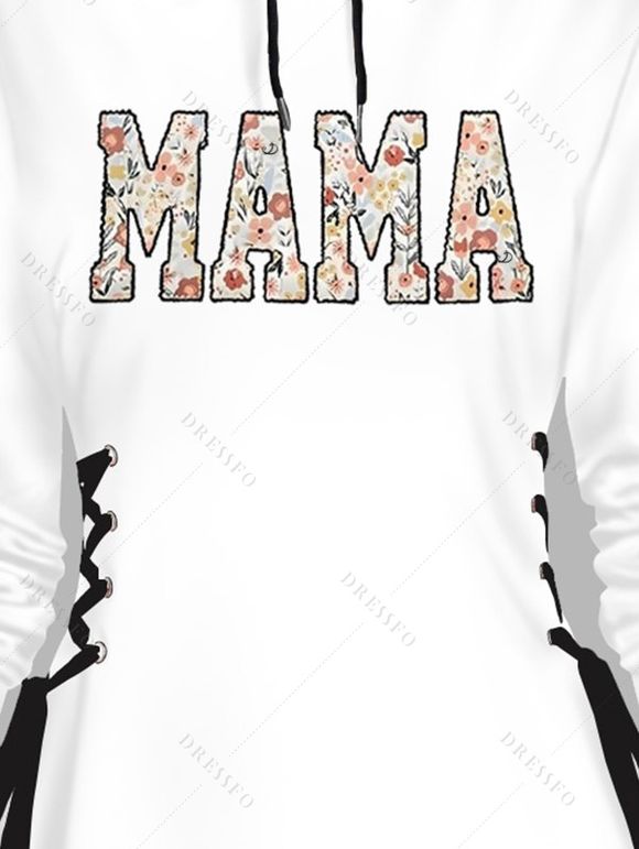Robe Courte Imprimée Lettre Florale à Capuche à Lacets à Manches Longues - Blanc XXL | US 14