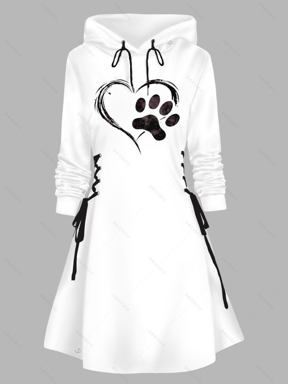 Mini-Robe à Capuche Cœur Imprimé à Manches Longues à Lacets pour Saint-Valentin - Blanc M | US 6