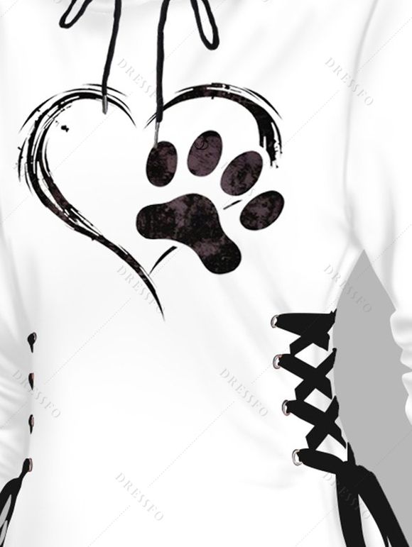 Mini-Robe à Capuche Cœur Imprimé à Manches Longues à Lacets pour Saint-Valentin - Blanc M | US 6