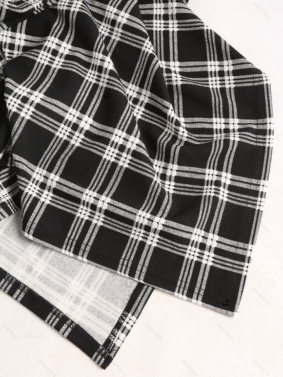 Plaid Panel Cowl Neck Belted Asymmetric Hooded Dress And Lace Up Over The Knee Boots Heart Rose Gothic Drop Earrings Outfit - Noir S | US 4