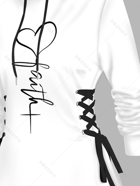 Robe Courte à Capuche Imprimé Coeur à Lacets à Manches Longues Saint-Valentin - Blanc XXL | US 14