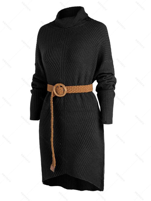 Faux Fur Liner Drop Shoulder Long Coat And Turtleneck Mini Sweater Dress Lace Up Over The Knee Boots Outfit - café lumière S | US 4
