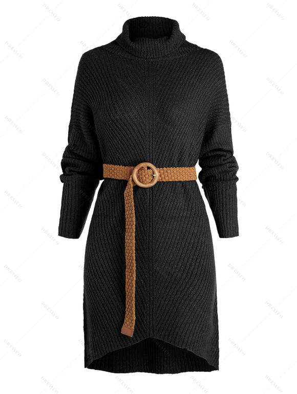 Faux Fur Liner Drop Shoulder Long Coat And Turtleneck Mini Sweater Dress Lace Up Over The Knee Boots Outfit - café lumière S | US 4