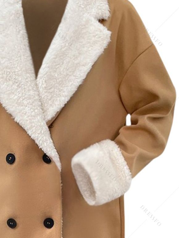 Faux Fur Liner Drop Shoulder Long Coat And Turtleneck Mini Sweater Dress Lace Up Over The Knee Boots Outfit - café lumière S | US 4