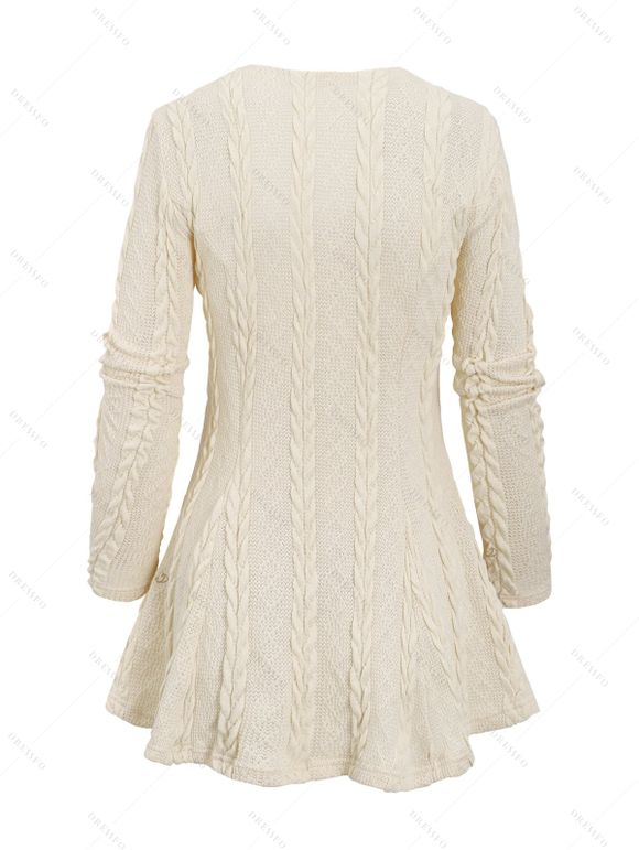 Cable Knit Textured Mock Button Sweater And Fleece-Lined Leggings Ethnic Style Warm High Boots Outfit - Beige S | US 4