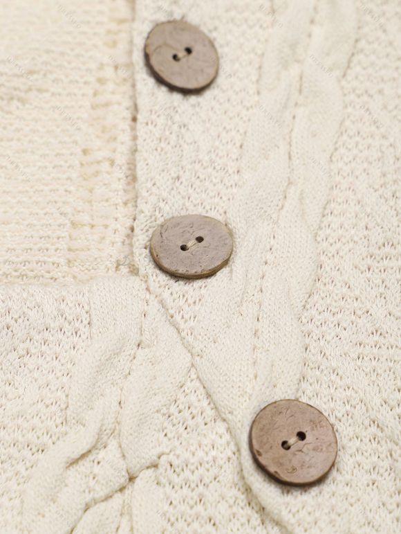 Cable Knit Textured Mock Button Sweater And Fleece-Lined Leggings Ethnic Style Warm High Boots Outfit - Beige S | US 4