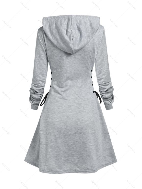 Mini-Robe à Capuche à Manches Longues avec Lacets et à Imprimé Cœur et Chiot pour Saint-Valentin - Gris Clair XXL | US 14