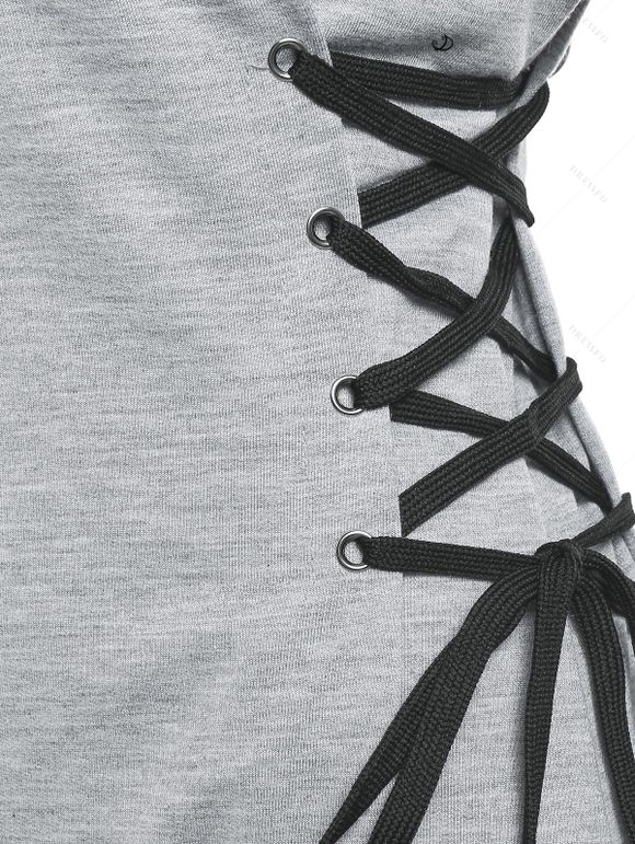 Mini-Robe à Capuche à Manches Longues avec Lacets et à Imprimé Cœur et Chiot pour Saint-Valentin - Gris Clair XXL | US 14