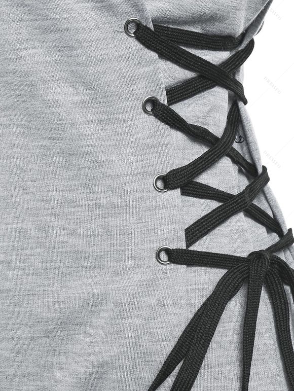 Robe Décontractée à Capuche Rose Imprimée à Manches Longues à Lacets - Gris Clair L | US 8-10