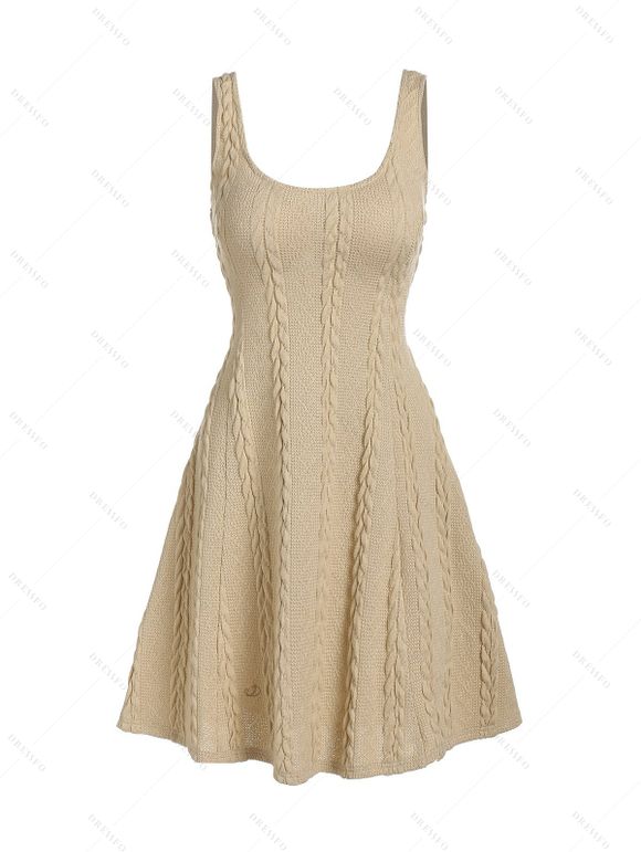 Hooded Cable Knit Sweater Dress And Lace Up Over The Knee Boots Life Tree Pattern Drop Earrings Outfit - café lumière S | US 4