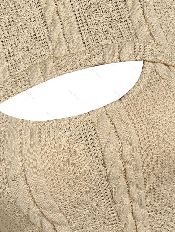 Hooded Cable Knit Sweater Dress And Lace Up Over The Knee Boots Life Tree Pattern Drop Earrings Outfit - café lumière S | US 4