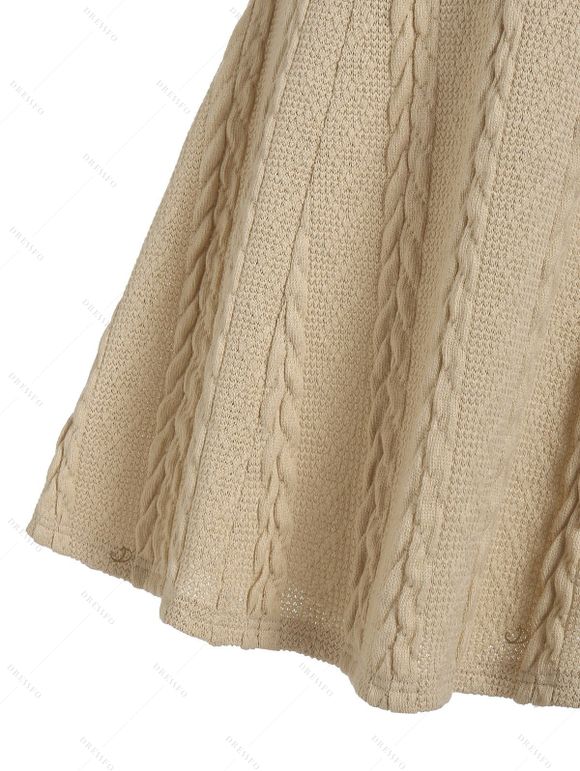 Hooded Cable Knit Sweater Dress And Lace Up Over The Knee Boots Life Tree Pattern Drop Earrings Outfit - café lumière S | US 4