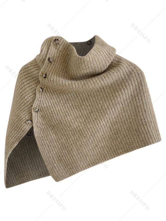 Cape Pull Décontracté Boutonnée en Couleur Unie à Col Haut - café lumière ONE SIZE