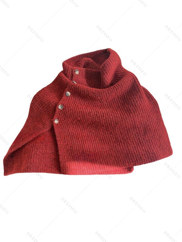 Cape Pull Décontracté Boutonnée en Couleur Unie à Col Haut - Rouge foncé ONE SIZE