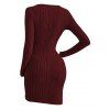 Mini Robe Moulante Côtelée Croisée en Couleur Unie à Manches Longues - Rouge foncé XXL | US 12