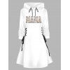 Robe Courte Imprimée Lettre Florale à Capuche à Lacets à Manches Longues - Blanc XXL | US 14