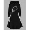 Mini Robe à Capuche Décontractée Visage Imprimé à Lacets à Manches Longues - Noir M | US 6