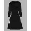 Mini Robe à Capuche Décontractée Visage Imprimé à Lacets à Manches Longues - Noir M | US 6