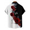 Chemise Bicolore Boutonnée Papillon et Rose Imprimés à Manches Courtes - Noir 4XL