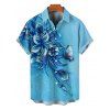 Chemise de Vacances Fleur et Papillon Imprimés à Manches Courtes - Bleu clair 4XL