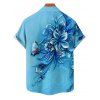 Chemise de Vacances Fleur et Papillon Imprimés à Manches Courtes - Bleu clair 4XL