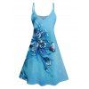 Mini Robe de Vacances Fleur Papillon Imprimés à Bretelle Fine - Bleu clair XXXXXL | US 20