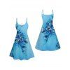 Mini Robe de Vacances Fleur Papillon Imprimés à Bretelle Fine - Bleu clair XXXXXL | US 20