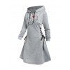 Mini-Robe à Capuche à Manches Longues avec Lacets et à Imprimé Cœur et Chiot pour Saint-Valentin - Gris Clair XXL | US 14