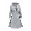 Mini-Robe à Capuche à Manches Longues avec Lacets et à Imprimé Cœur et Chiot pour Saint-Valentin - Gris Clair XXL | US 14