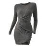 Ruched Tulip Hem Knit Bodycon Dress And Lace Up Over The Knee Boots Life Tree Pattern Drop Earrings Outfit - Gris S | US 4