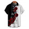 Two Tone Rose Butterfly Print A Line Mini Dress And Short Sleeve Shirt Matching Outfit - Noir S | US 4