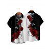 Two Tone Rose Butterfly Print A Line Mini Dress And Short Sleeve Shirt Matching Outfit - Noir S | US 4