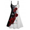 Two Tone Rose Butterfly Print A Line Mini Dress And Short Sleeve Shirt Matching Outfit - Noir S | US 4