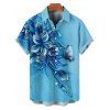 Butterfly Flower Print V Neck Mini Vacation Dress And Short Sleeve Shirt Matching Outfit - Bleu clair S | US 4