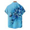 Butterfly Flower Print V Neck Mini Vacation Dress And Short Sleeve Shirt Matching Outfit - Bleu clair S | US 4