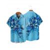 Butterfly Flower Print V Neck Mini Vacation Dress And Short Sleeve Shirt Matching Outfit - Bleu clair S | US 4