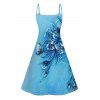 Butterfly Flower Print V Neck Mini Vacation Dress And Short Sleeve Shirt Matching Outfit - Bleu clair S | US 4