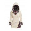 Twisted Cable Knit Plaid Ruched Hooded Sweater And Fleece-lined Leggings Plushing Lining Warm Boots Outfit - Beige S | US 4