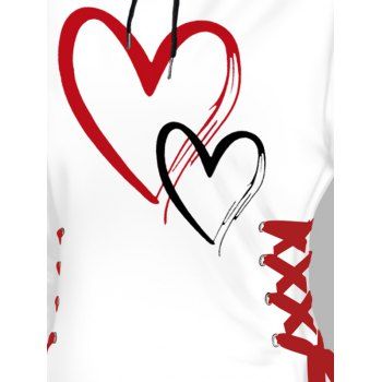 Valentine's Day Contrast Heart Print Lace Up Mini Hooded Dress