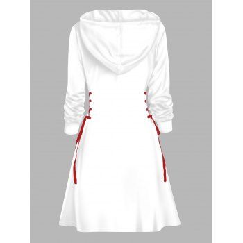 Valentine`s Day Contrast Heart Print Lace Up Mini Hooded Dress 
