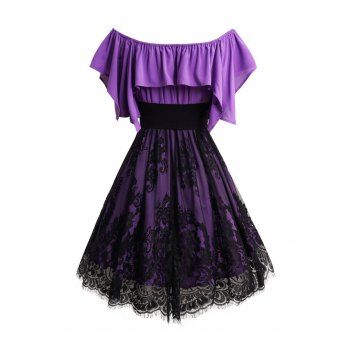 Mesh Overlay Ruffles Short Sleeve Lace-Up Dress Corset Belt Layered Square Neck Mini Dress 