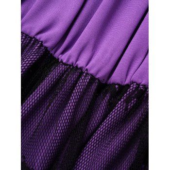 Mesh Overlay Ruffles Short Sleeve Lace-Up Dress Corset Belt Layered Square Neck Mini Dress