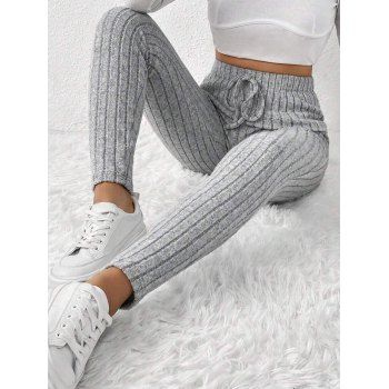 Ribbed Texture High Waist Drawstring Long Pencil Pants 