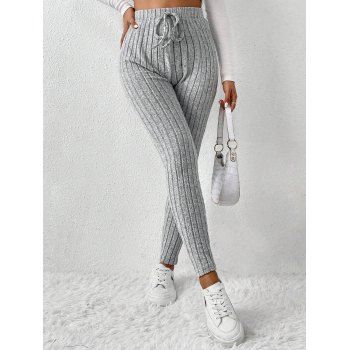 Ribbed Texture High Waist Drawstring Long Pencil Pants 