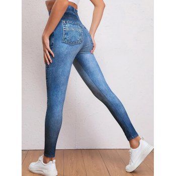 Faux Denim 3D Print High Waist Skinny Jeggings